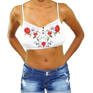 Rosebud Embroidered Bralette Off White S-M-L